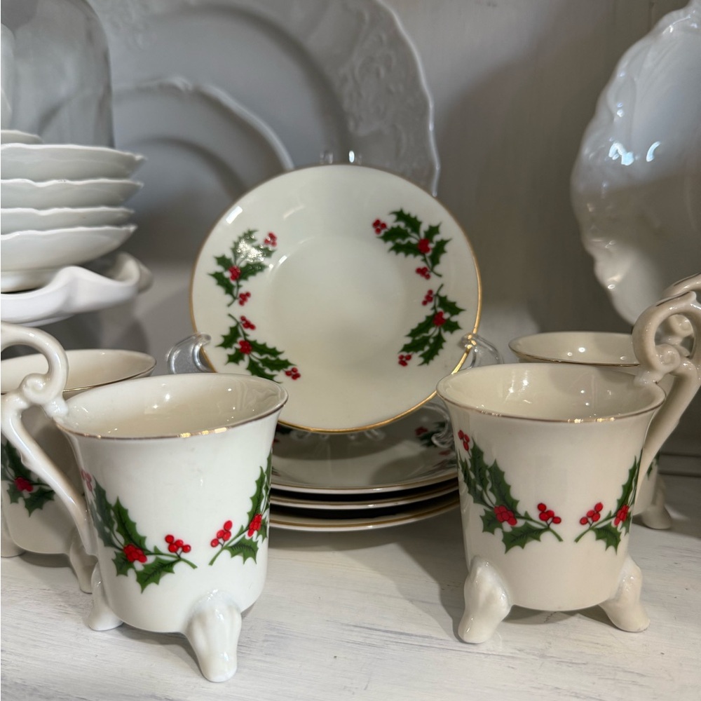 Festive Holly Teacup and Saucer Set